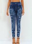 Floral Print Navy High Waisted Elastic Waist Leggings