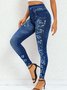 Floral Print Navy High Waisted Elastic Waist Leggings