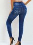 Floral Print Navy High Waisted Elastic Waist Leggings
