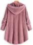 Women Cozy Fleece Hooded Fuzzy Asymmetrical Hem Button Teddy Bear Coat