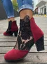 Lace Split Joint Chunky Heel Sandals Boots with Back Zip