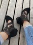 Lace Split Joint Chunky Heel Sandals Boots with Back Zip