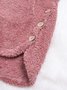 Women Cozy Fleece Hooded Fuzzy Asymmetrical Hem Button Teddy Bear Coat