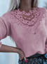 Regular Fit Lace Casual Crew Neck Sweater