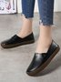 Solid Color Leather Soft Sole Casual Shoes
