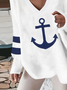 Casual Sea Loose V Neck Sweatshirt