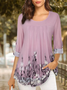 Womens 3/4 Roll Sleeve Loose Floral Blouses Pleated Stretch Shirts Flowy Tops