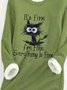 Loose Cat Casual Crew Neck Text Letters T-Shirt