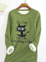 Loose Cat Casual Crew Neck Text Letters T-Shirt