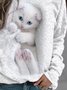Crew Neck Regular Fit Cat Casual Sweatshirt