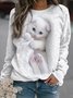 Crew Neck Regular Fit Cat Casual Sweatshirt