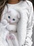 Crew Neck Regular Fit Cat Casual Sweatshirt