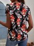 Regular Fit V Neck Casual Floral T-Shirt