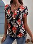 Regular Fit V Neck Casual Floral T-Shirt