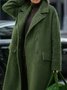 Women Vintage Plain Long Sleeve Lapel Collar Green Coat With Pocket