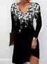 Elegant V Neck Floral Regular Fit Dress