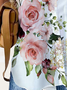 Women's Rose Print Floral tops Loose Buttoned Floral Vacation Blouse
