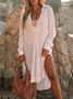 Cotton-Blend Plain Casual V Neck Dress