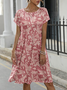 Women's Smock Dress Midi Dress Pink Half Sleeve Floral Print Summer Crew Neck Casual Modern