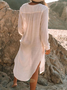 Cotton-Blend Plain Casual V Neck Dress