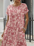 Women's Smock Dress Midi Dress Pink Half Sleeve Floral Print Summer Crew Neck Casual Modern
