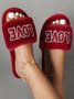 Valentine's Day Rhinestone Love Pattern One Strap Fuzzy Slippers