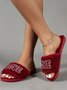Valentine's Day Rhinestone Love Pattern One Strap Fuzzy Slippers