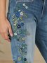 Tight Boho Floral Washing Process Jeans
