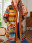 Color Block Crew Neck Boho Loose Trench Coat