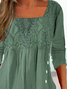 Women's Ethnic Casual Square neck Lace Tops Long Sleeve U Neck Tunic
