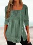 JFN Cotton Ethnic Casual Square neck Lace Tops Long Sleeve U Neck Tunic