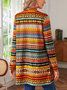 Color Block Crew Neck Boho Loose Trench Coat