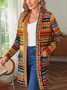 Color Block Crew Neck Boho Loose Trench Coat