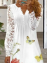 Floral Casual V Neck Lace Loose Dress