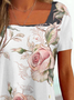 Casual Regular Fit Square Neck Floral T-Shirt