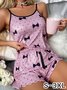 Valentine's Day Love Print Ice Silk Camisole Pajamas Set Plus Size