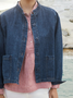 Cotton-Blend Plain Casual Denim Jacket
