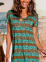 Loose Ethnic Crew Neck Boho Dress