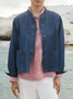 Cotton-Blend Plain Casual Denim Jacket