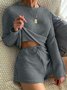 Round Neck Long Sleeve Wide Leg Shorts Waffle Comfortable Two-Piece Homewear Pajamas Plus Size