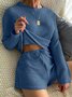 Round Neck Long Sleeve Wide Leg Shorts Waffle Comfortable Two-Piece Homewear Pajamas Plus Size