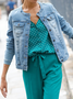 Regular Fit Plain Crew Neck Casual Denim Jacket