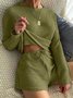 Round Neck Long Sleeve Wide Leg Shorts Waffle Comfortable Two-Piece Homewear Pajamas Plus Size