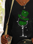 Women's St Patricks Day Shamrock Wine Glass Print Long Sleeve V Neck T-Shirt