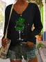 Women's V Neck Shamrock Loose Casual T-Shirt