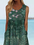 Vacation Floral Loose Crew Neck Dress
