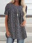 Crew Neck Floral Ruched Casual Top