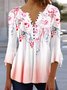 Regular Fit V Neck Floral Casual Top