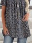 Crew Neck Floral Ruched Casual Top