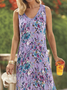 Casual Loose V Neck Floral Dress